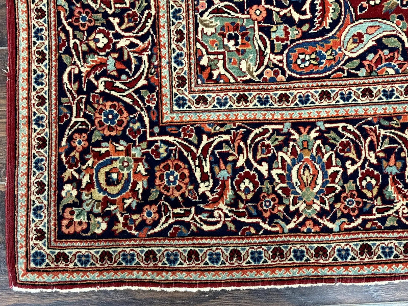 Persian Kashan Rug 4x7, Red and Navy Blue, Floral Antique Carpet by Jewel Rugs