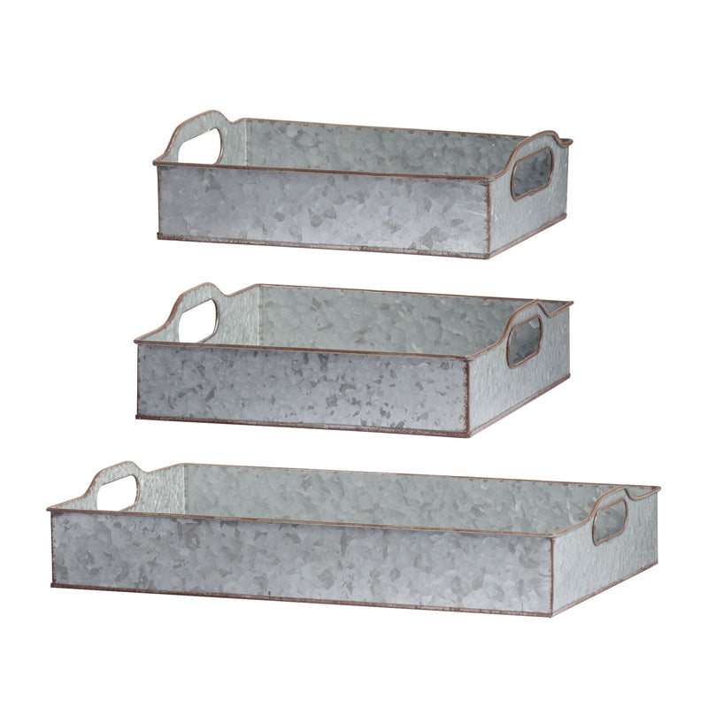 Decorative Galvanized Nesting Trays with Rustic Design - Gray, photo 19 of 19