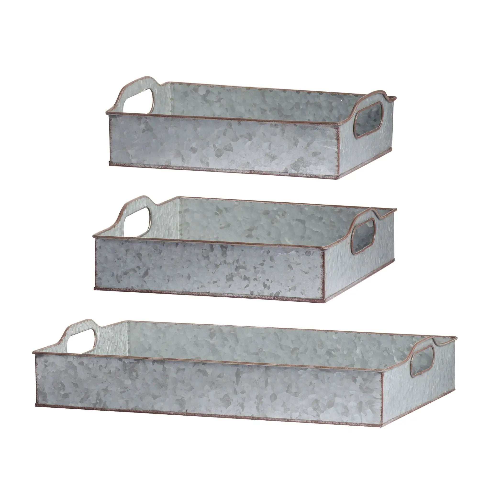 Decorative Galvanized Nesting Trays (Set of 3) - Gray by Unique Piece Furniture
