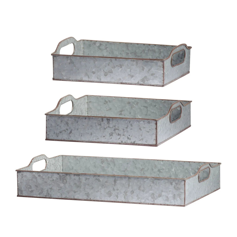 Decorative Galvanized Nesting Trays (Set of 3) - Gray by HouseOfZazla