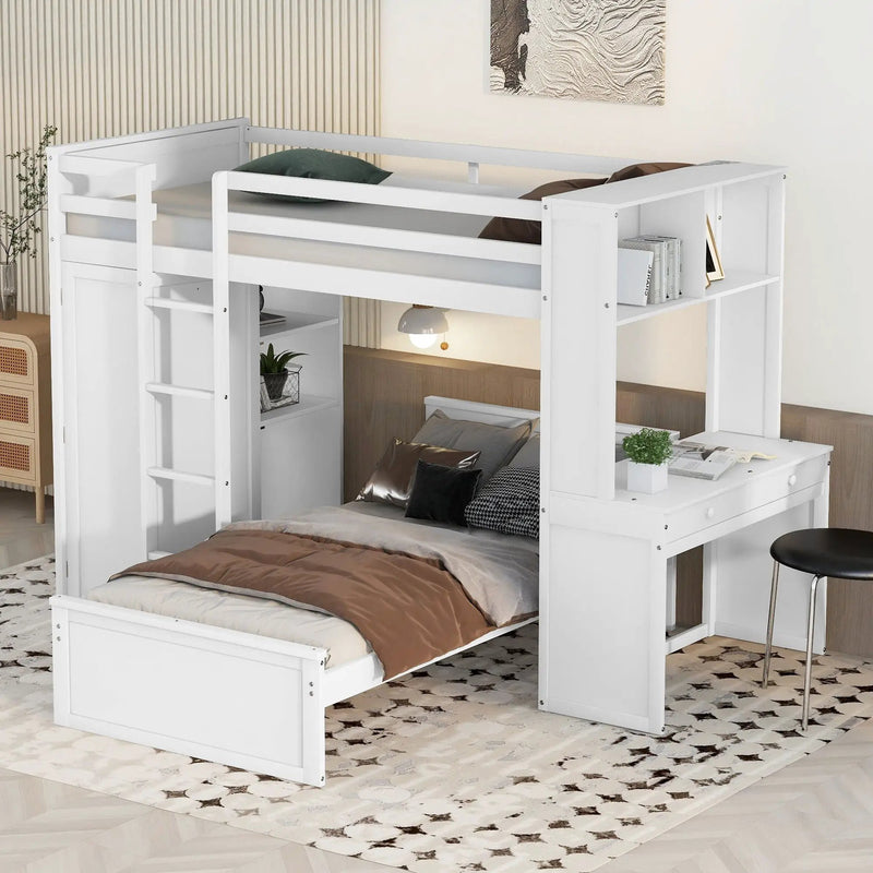 Loft Bed With A Stand Alone Bed, Shelves, Desk, And Wardrobe by Unique Piece Furniture