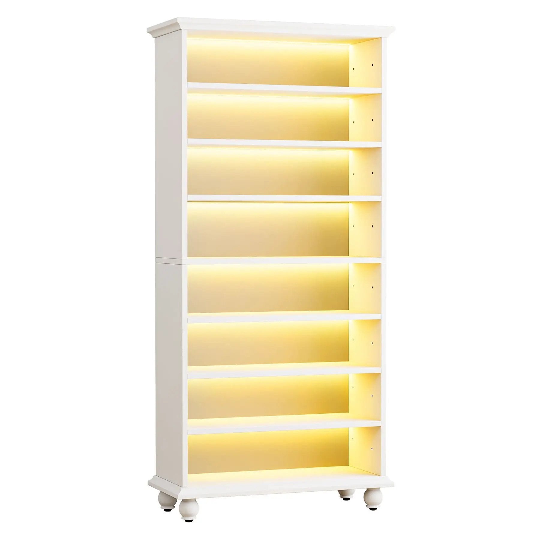 8 Tier Led Illuminated Shoe Cabinet With Adjustable Shelves, Storage Rack For 26 Pairs - White by HouseOfZazla