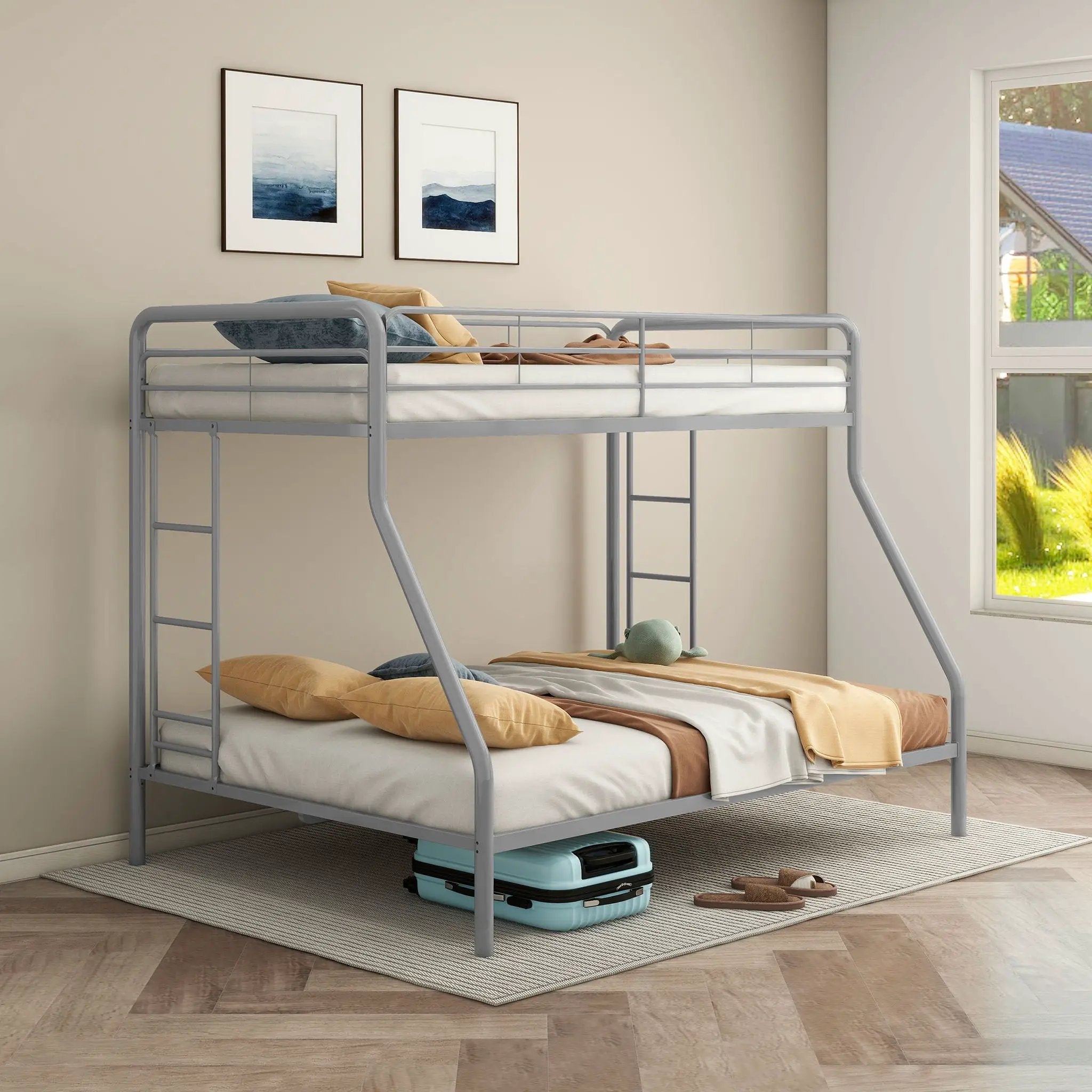Carson Metal Twin Over Full Bunk Bed Glossy Silver by Unique Piece Furniture