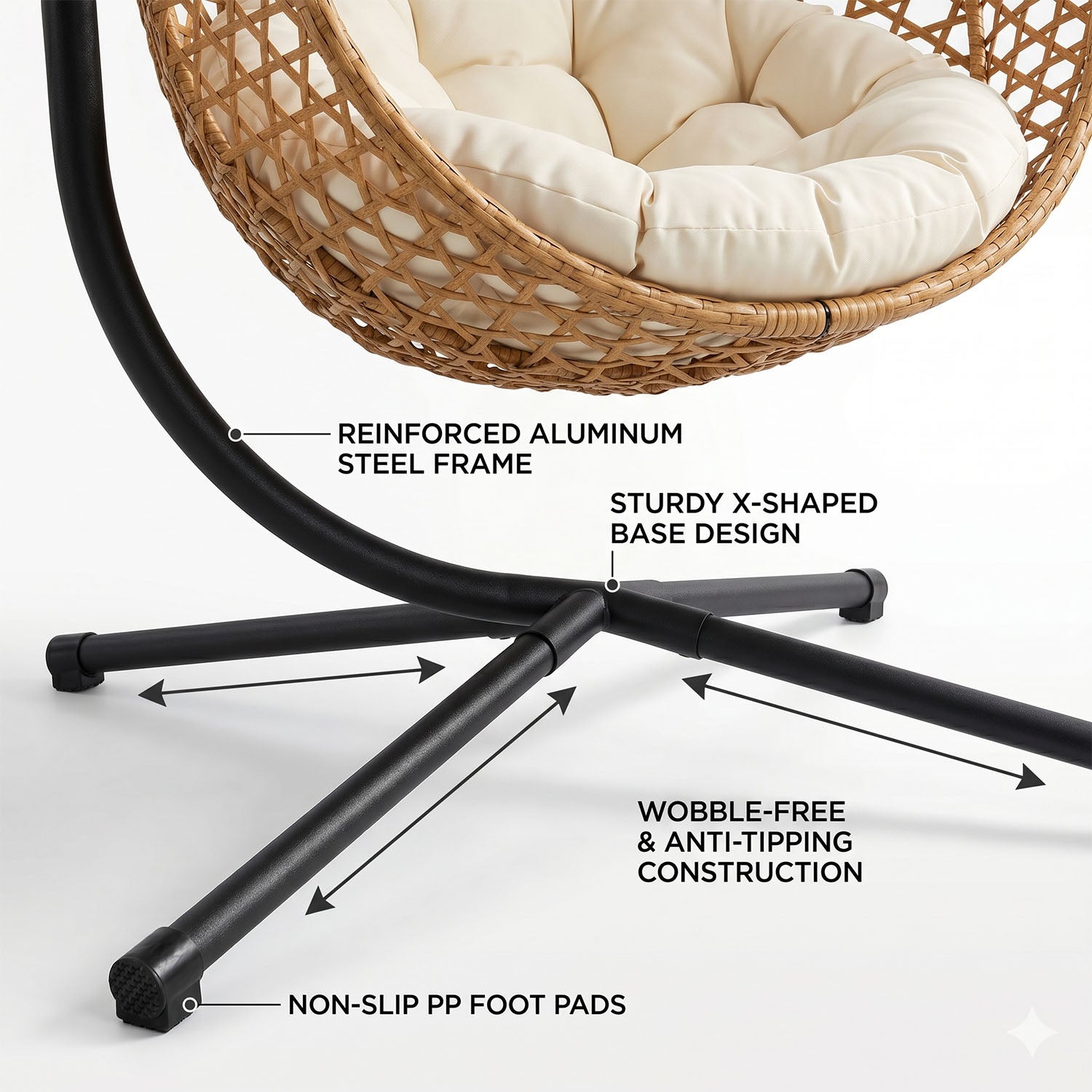 Folding PE Rattan Hanging Egg Chair with Stand by HouseOfZazla
