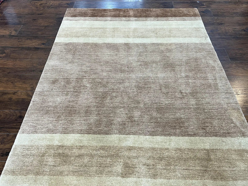 Indo Gabbeh Rug 5x8, Contemporary Wool Stripped Modern Area Rug, Hand Knotted Medium Sized Carpet by Jewel Rugs