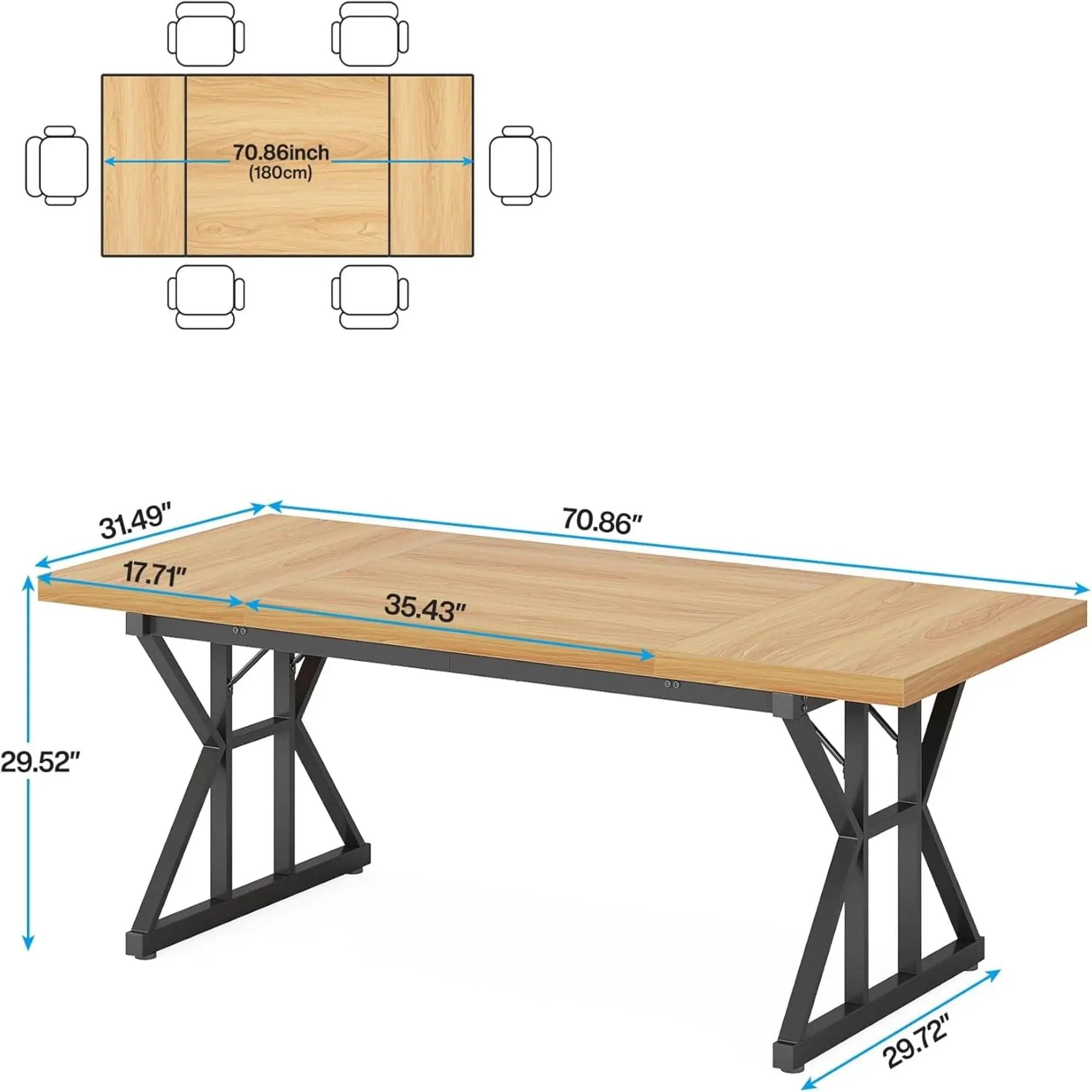 Rectangular Dining Table With X Trestle Metal Legs by HouseOfZazla