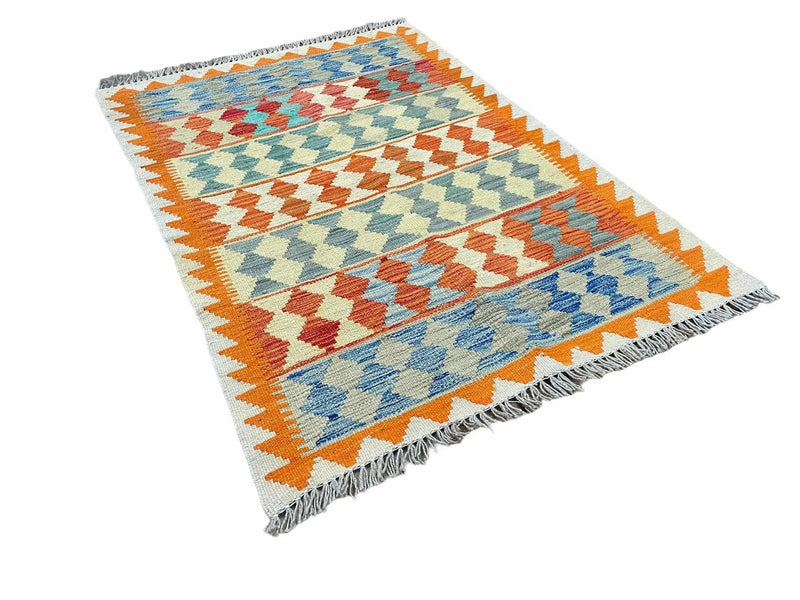 Small Chobi Kilim Rug 3x4 Colorful Diamond Kilim Small Turkish Multicolor Kilim with Diamond Pattern Wool Flatweave Nice by Jewel Rugs