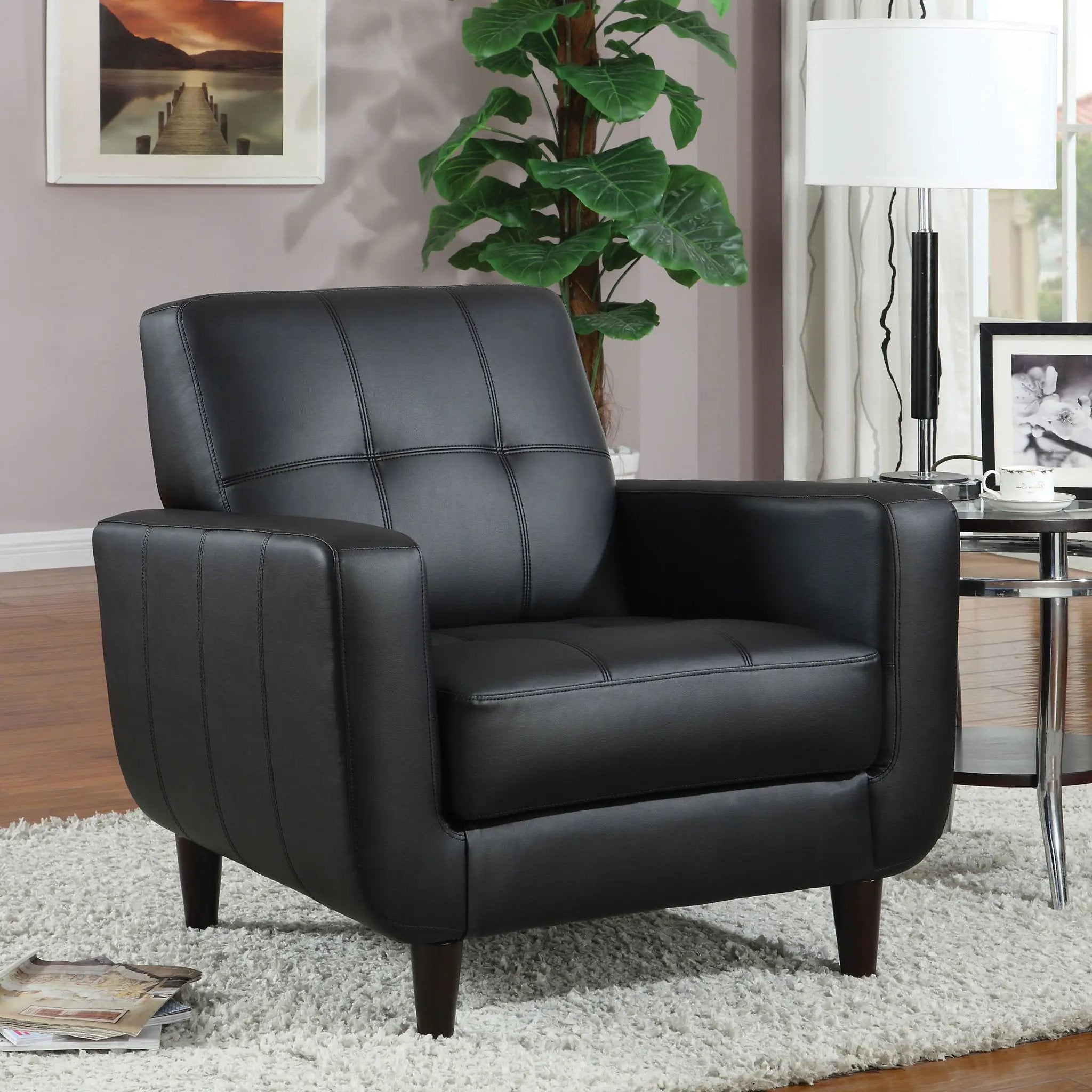 Aaron Upholstered Track Arm Tufted Accent Chair Black by Unique Piece Furniture