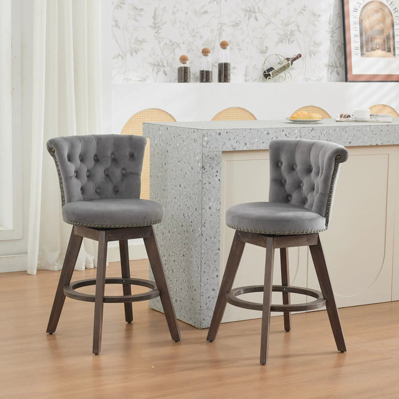 26" Counter Height Bar Stools Set of 2 with 360° Swivel and Velvet Upholstery by HouseOfZazla