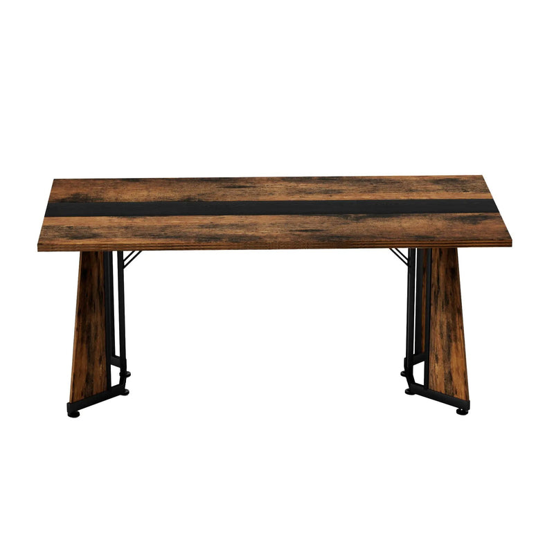 Rustic Rectangular Large Dining Table, Waterproof Desk For 8 People, & Steel With Adjustable Legs - Black / Rustic Brown by Unique Piece Furniture