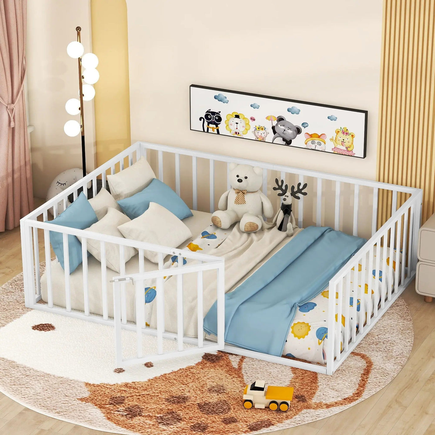 Metal Floor Bed Frame With Fence And Door by Unique Piece Furniture