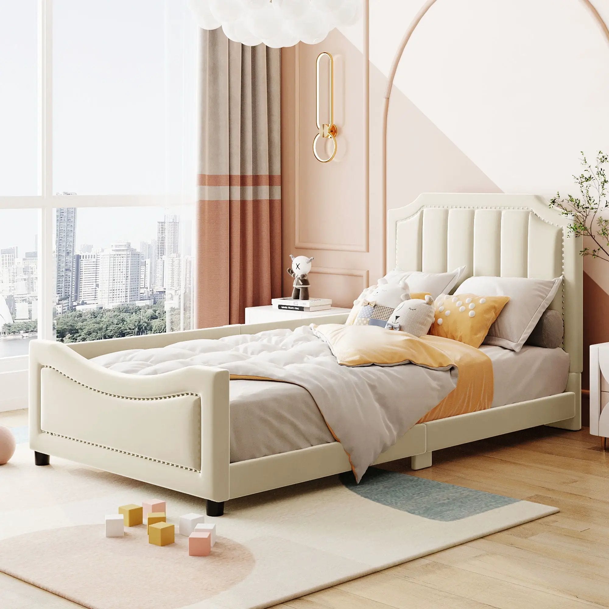 Upholstered Daybed With Classic Stripe Shaped Headboard by HouseOfZazla