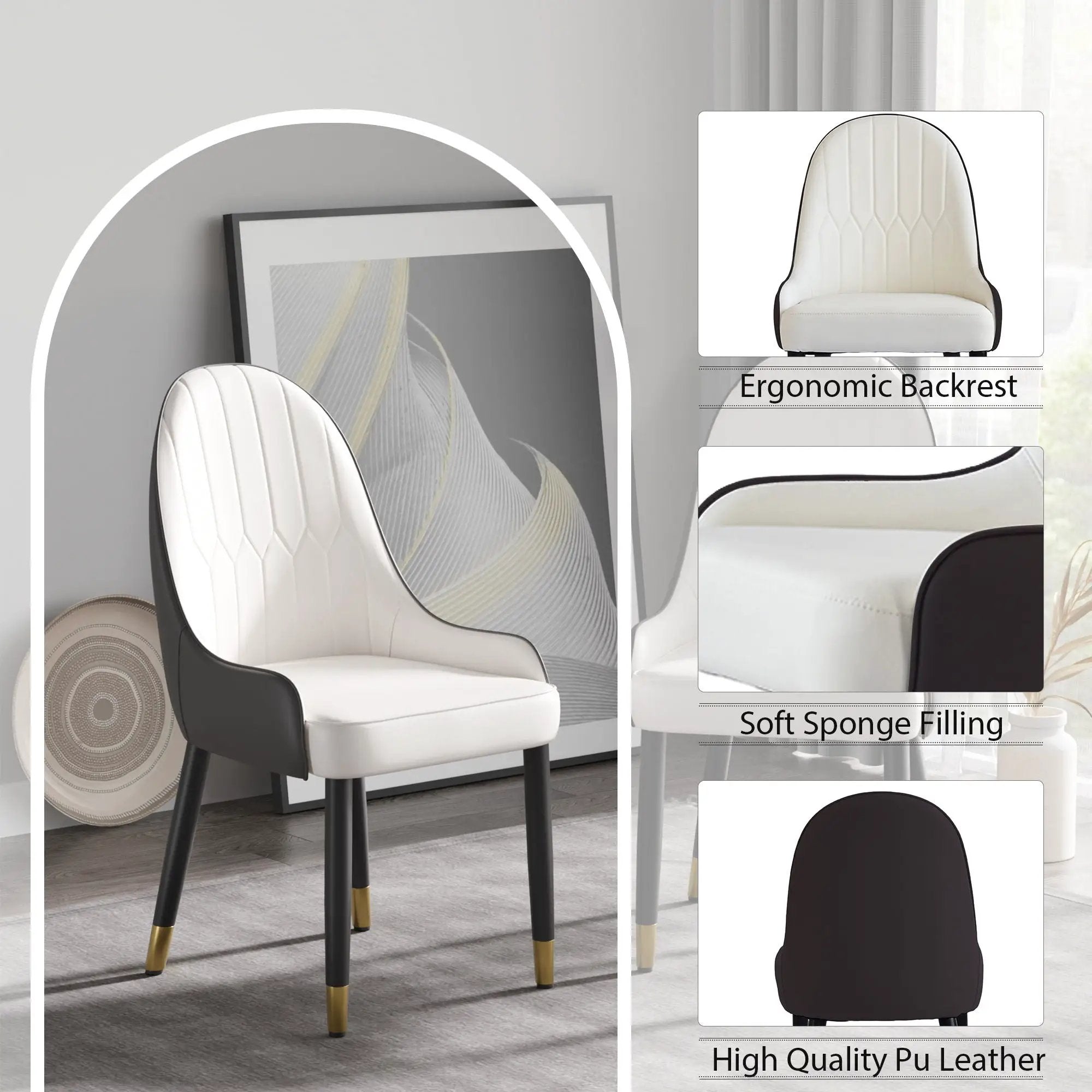 Modern Sponge-Filled Dining Chair, Solid Wood Metal Legs, Suitable For Restaurants, Living Rooms And Rooms (Set of 2) by Unique Piece Furniture