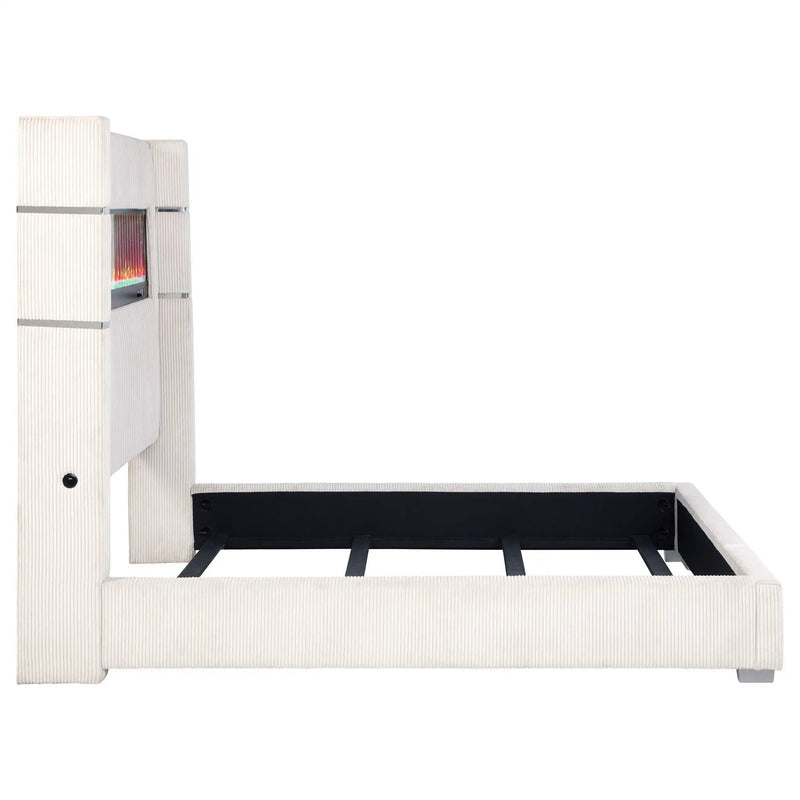 Tisdall Upholstered Cal King Flame Visualizer Bed Cream by Unique Piece Furniture