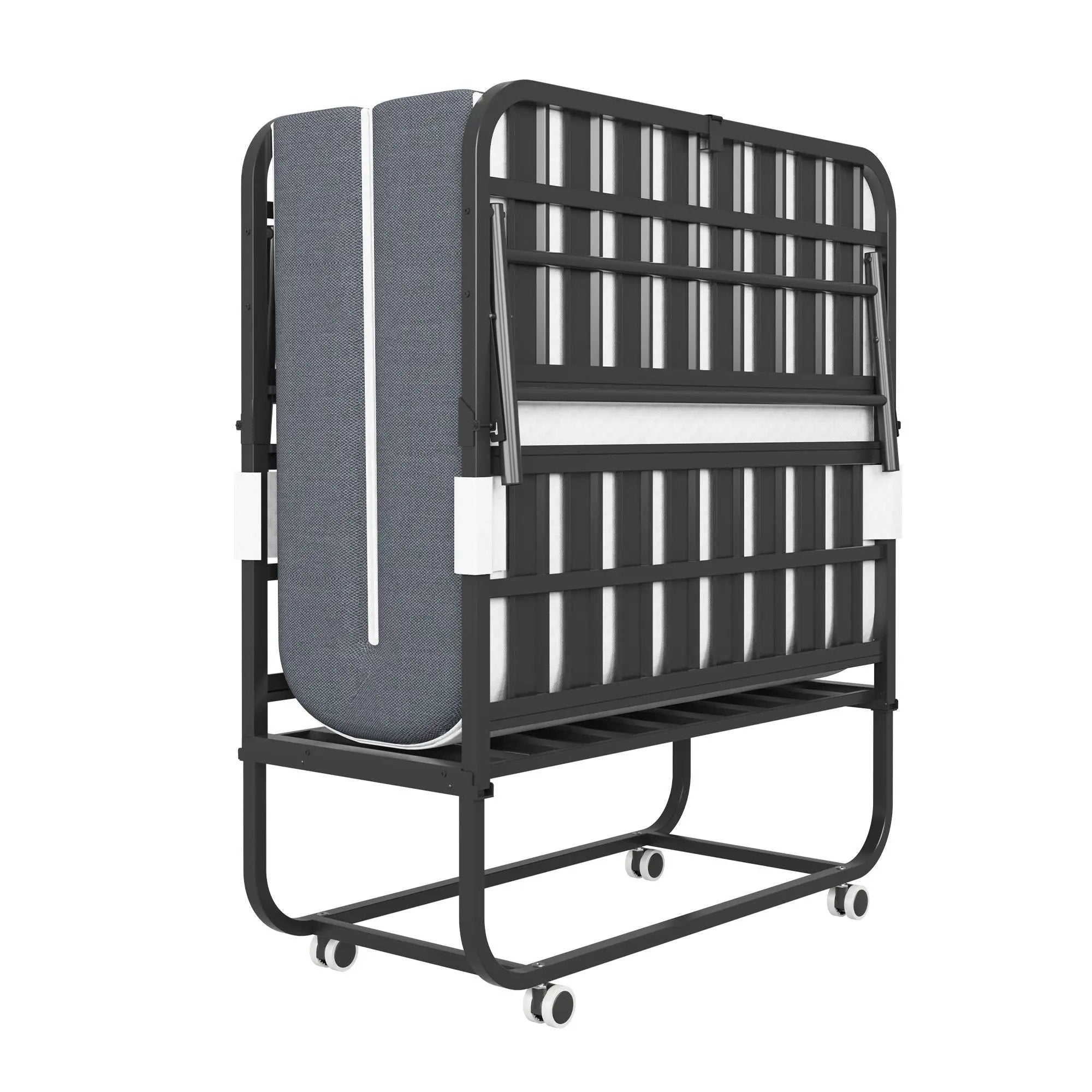 Twin Folding Bed With Memory Foam Mattress Portable Rollaway Bed Sturdy Metal Frame - Brushed Nickel by Unique Piece Furniture