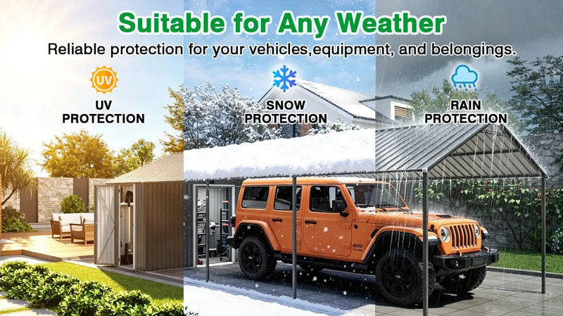 12x25 FT Galvanized Steel Carport with Shelter and Shed by HouseOfZazla