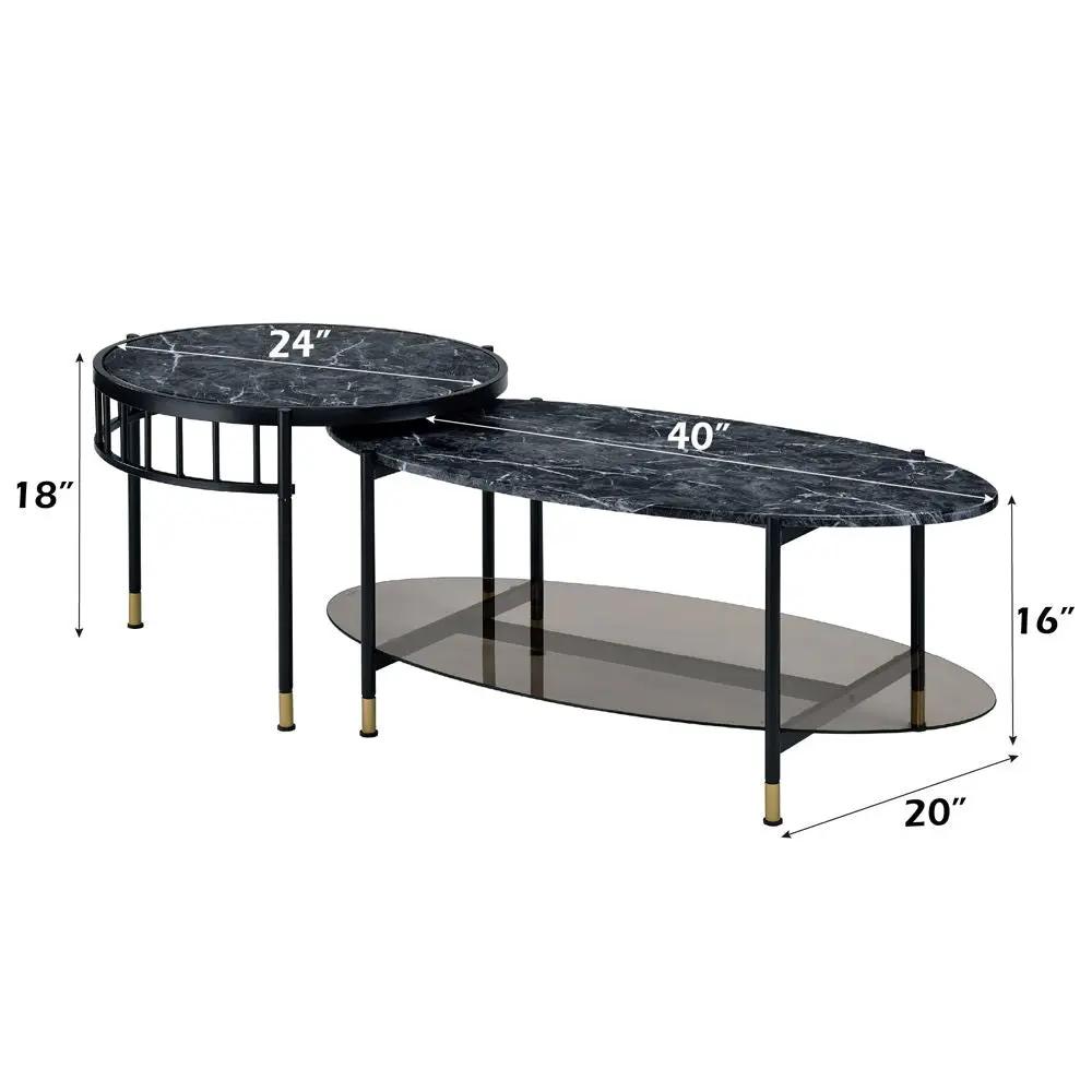Silas - Nesting Coffee Table Set - Faux Marble Top & Black by Unique Piece Furniture