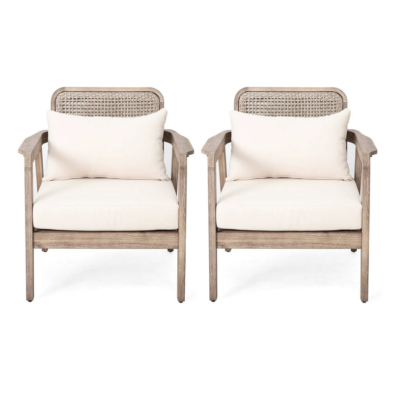 Set of 2 Outdoor Acacia Wood Patio Club Chairs with Waterproof Cushions by HouseOfZazla