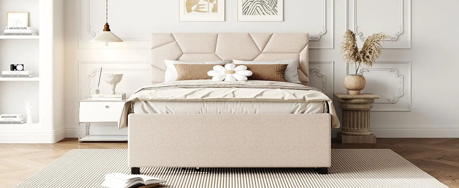 Upholstered Platform Bed With Brick Pattern Headboard And Twin Long Size Trundle by HouseOfZazla