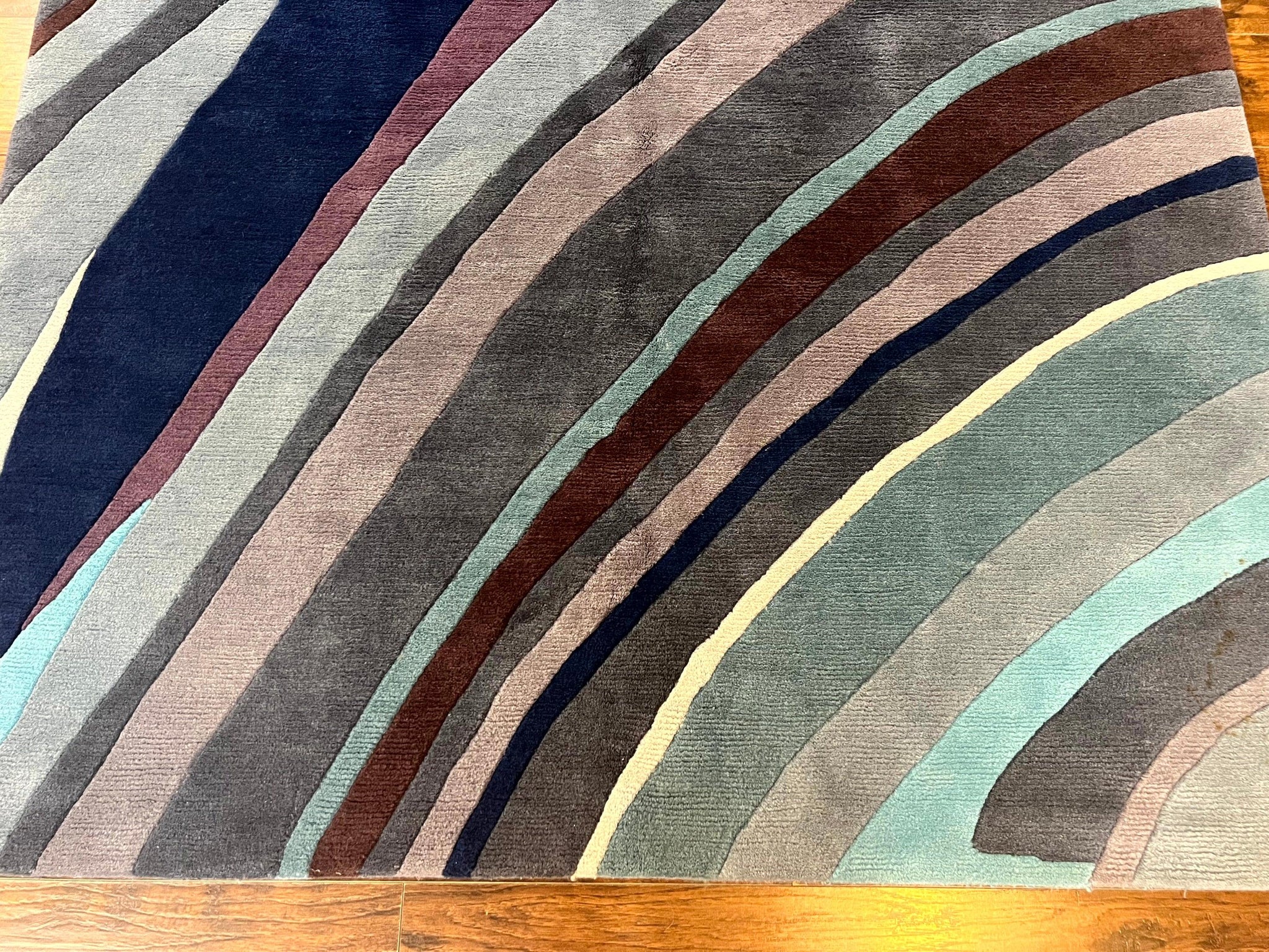 Modern Nepali Handmade Wool Rug 6x8, Blues Gray Mauve, Abstract, Nepali Tibetan Rug by Jewel Rugs
