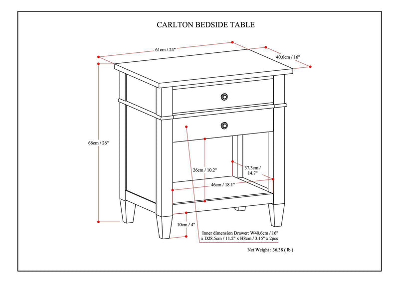 Carlton - Bedside Table - Rustic Natural Aged Brown by HouseOfZazla