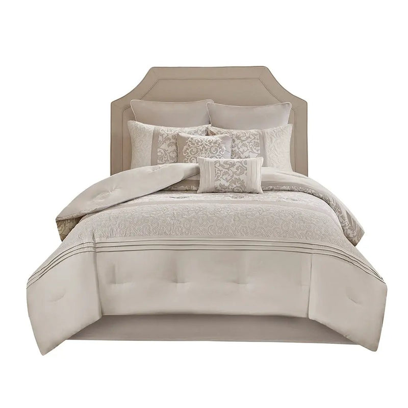 Embroidered 8 Piece Comforter Set Neutral Queen by HouseOfZazla