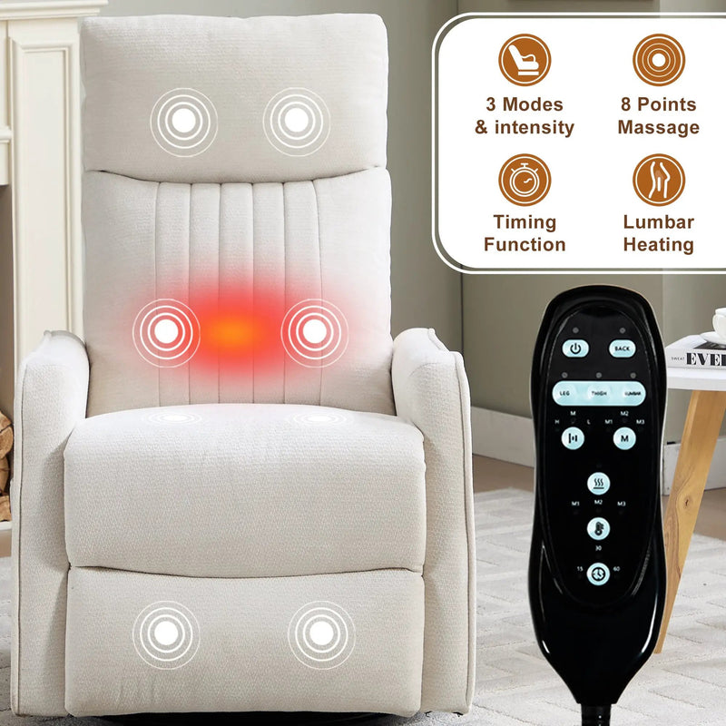 Beige Heat Massage Manual Recliner Chair with Rocker and Swivel by HouseOfZazla