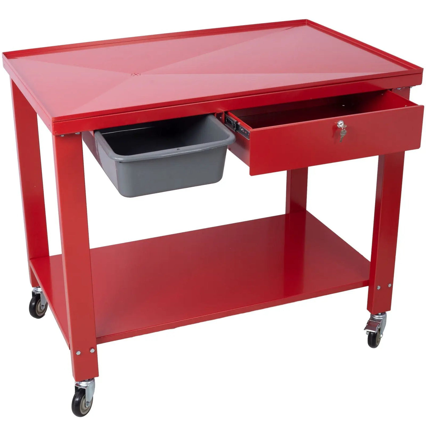 Transmission Teardown Work Station 1 / 2 Ton Capacity Sloping Drain Table Locking Drawer Removable Drain Basin Full-Width Lower Shelf Four 4" Caster Wheels by HouseOfZazla