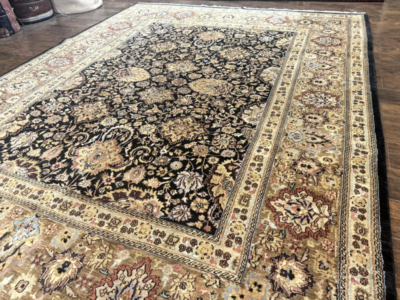 Indo Persian Rug 9x12, Floral Allover, Midnight Blue, Handmade Vintage Wool Oriental Carpet by Jewel Rugs
