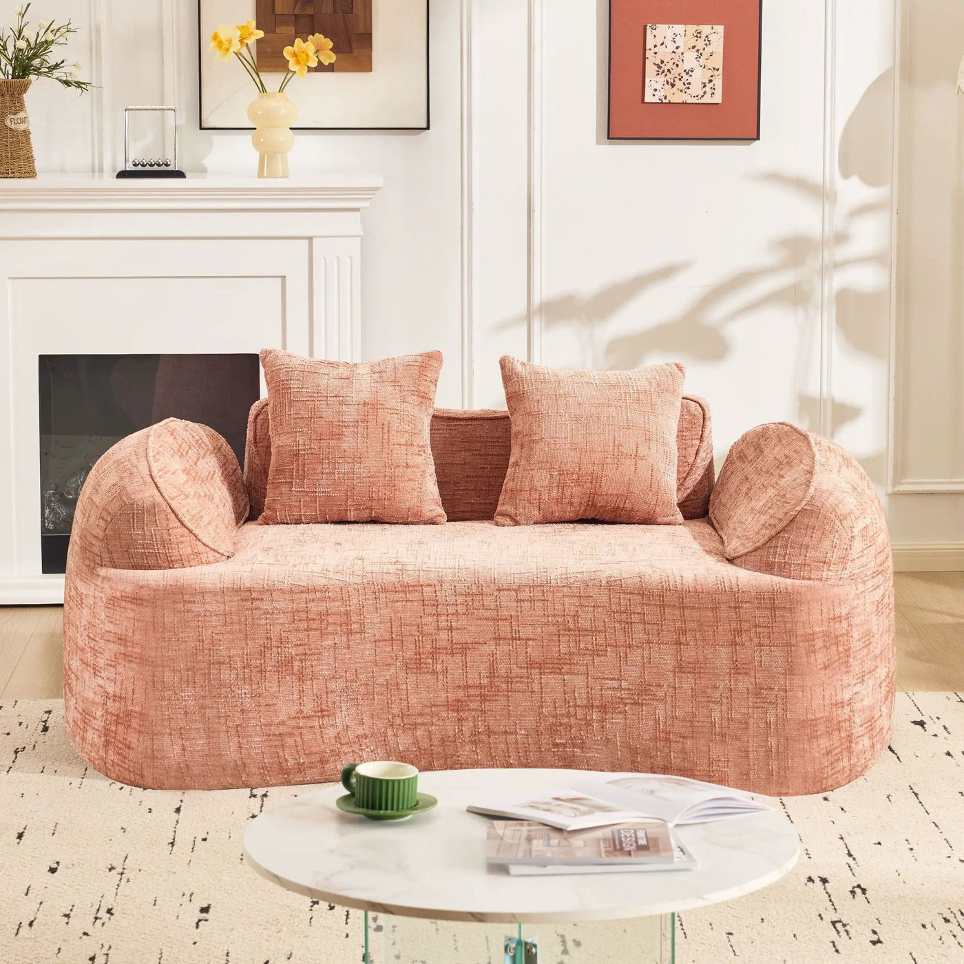 Curved 2 Person Compress Sofa With Armrests, Includes Pillows by HouseOfZazla