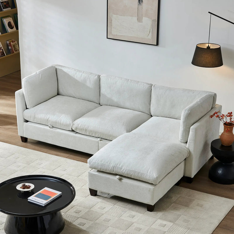 96.5" Sectional Couch for Living Room, Upholstered Soft Chenille Fabric Sofa by HouseOfZazla