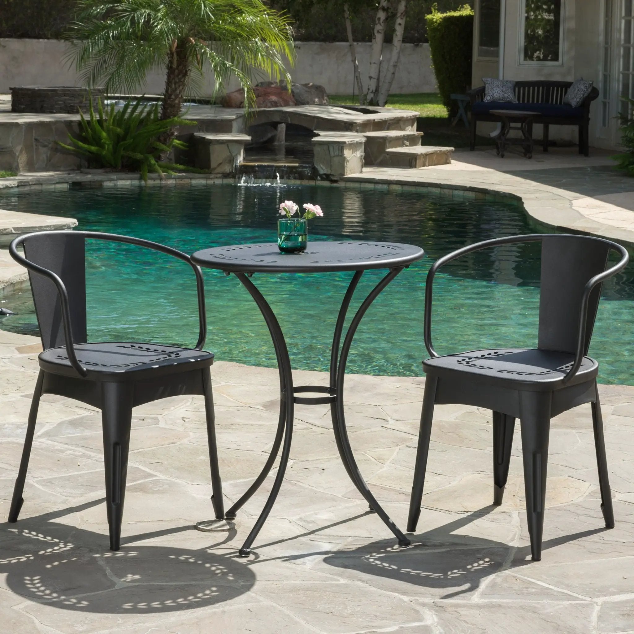 Ambrosia - 3 Piece Bistro Set With Leaf Motifs Top And Seat by HouseOfZazla