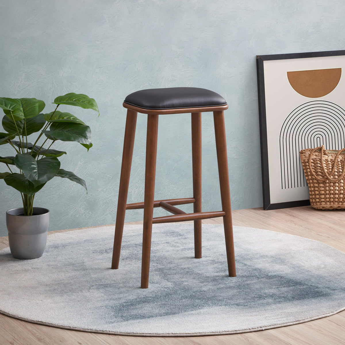 Stylish Design Bar Height Stool with Upholstered Seat - Black or Light Brown, photo 12 of 12