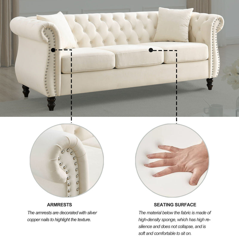 Chesterfield Sofa With Rolled Arms And Nailhead Trim by HouseOfZazla