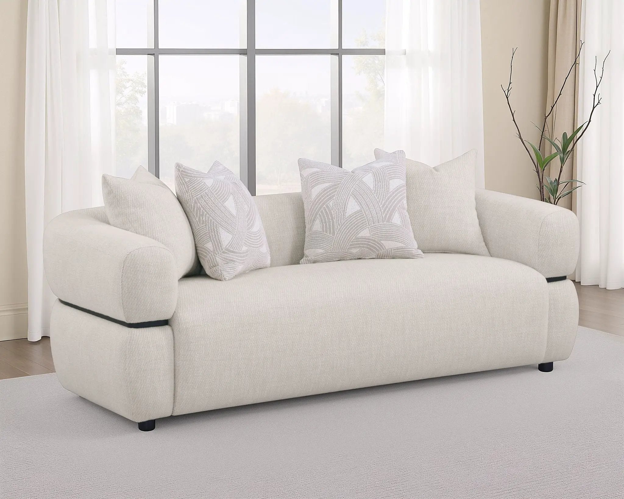 Jeanette 84-inch Fabric Upholstered Round Arm Sofa Beige by Unique Piece Furniture
