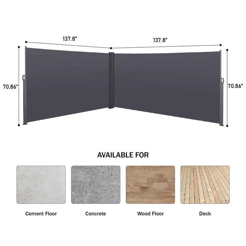 Retractable Side Awning, Waterproof & UV-Resistant, Privacy Screen Divider Roll Up Balcony - Gray by Unique Piece Furniture
