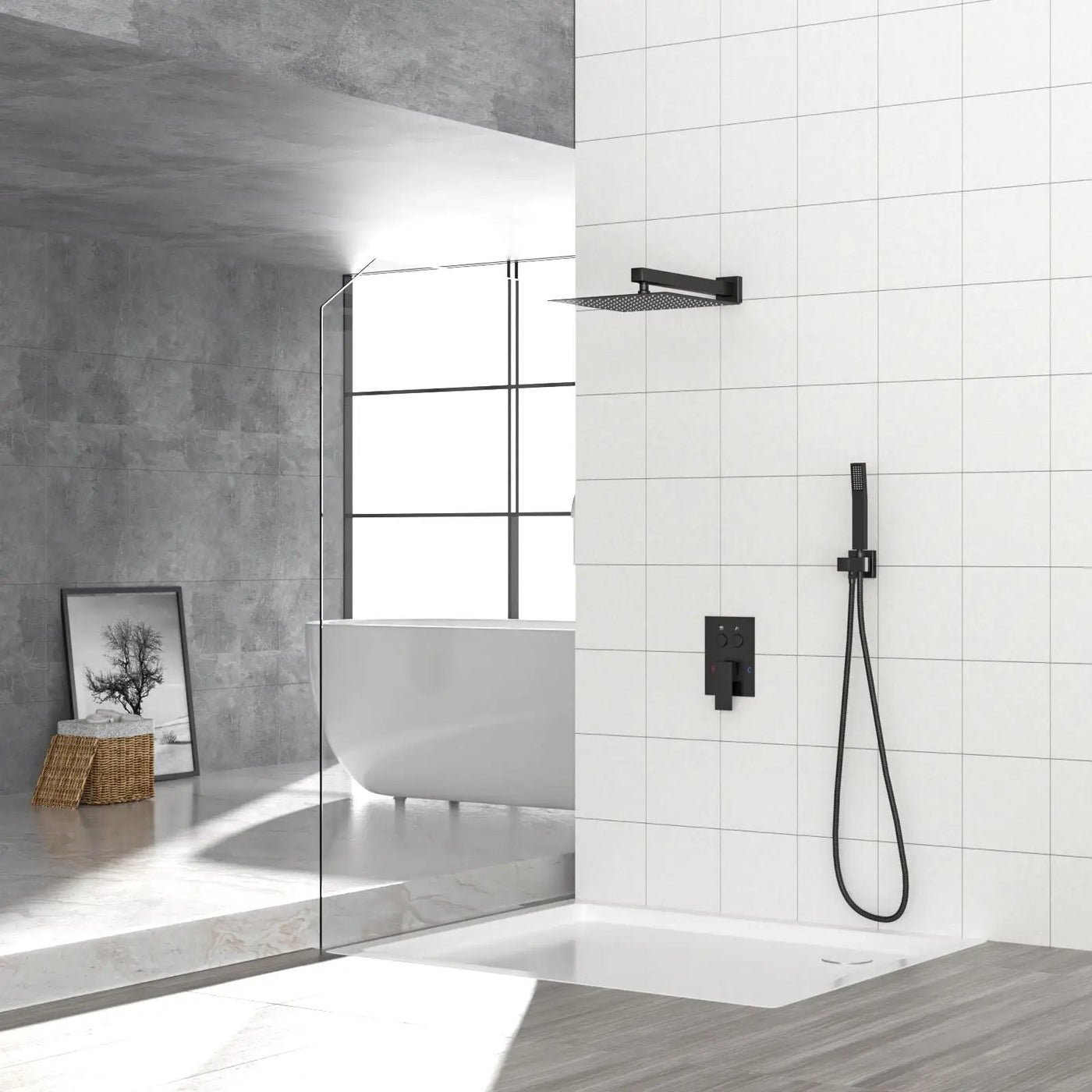 Dual Shower Head System With Square Rain Shower And Rough In Valve by HouseOfZazla