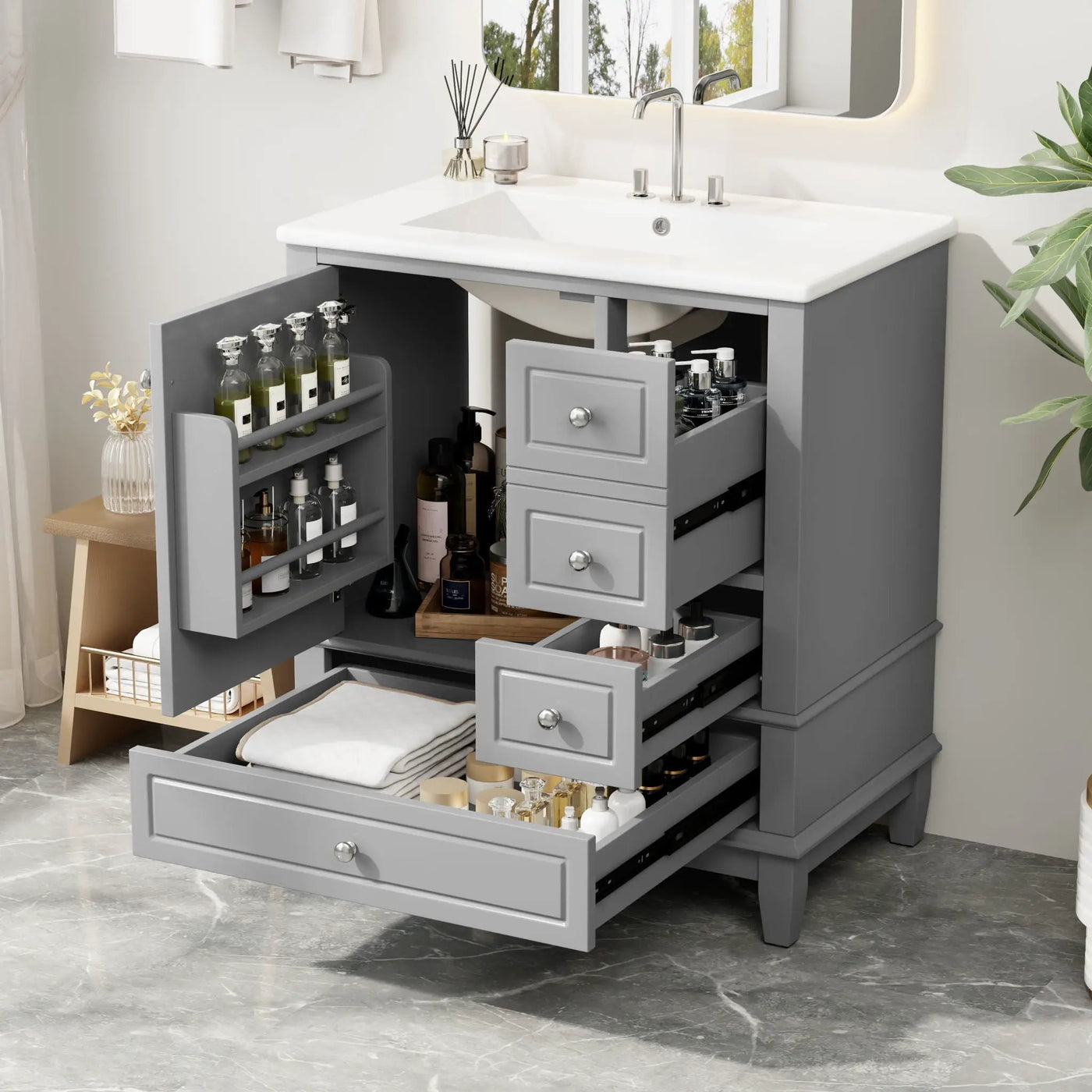 Freestanding Bathroom Vanity With Sink, Soft Close Door, 3 Drawers by HouseOfZazla