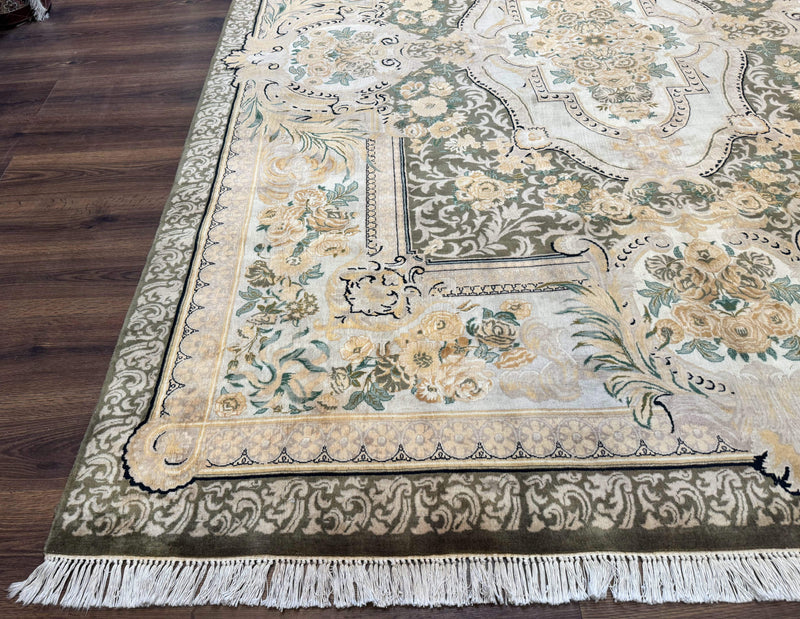 Aubusson Rug 8x10, Very Fine 225 KPSI, Floral, French European Design, Pakistani Carpet by Jewel Rugs