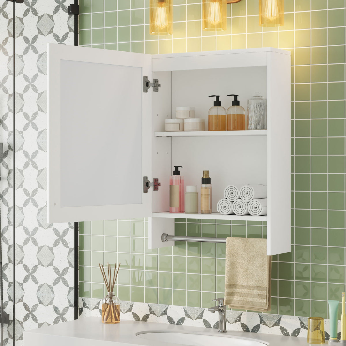 3 in 1 Wall Mounted Bathroom Mirror Cabinet with Adjustable Shelf - White, photo 4 of 4