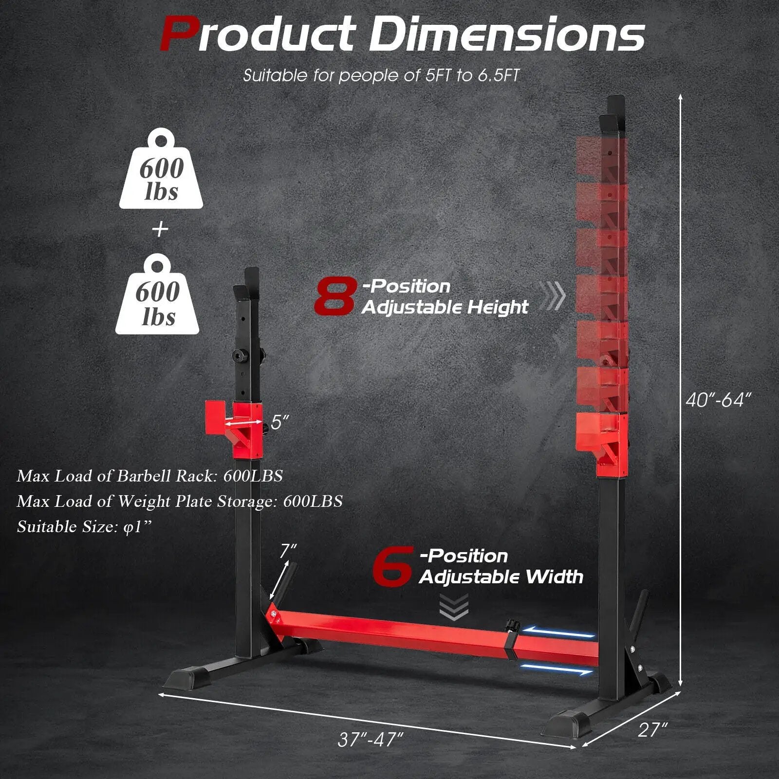 Adjustable Squat Rack Stand for Home Gym Fitness by DirectDeals