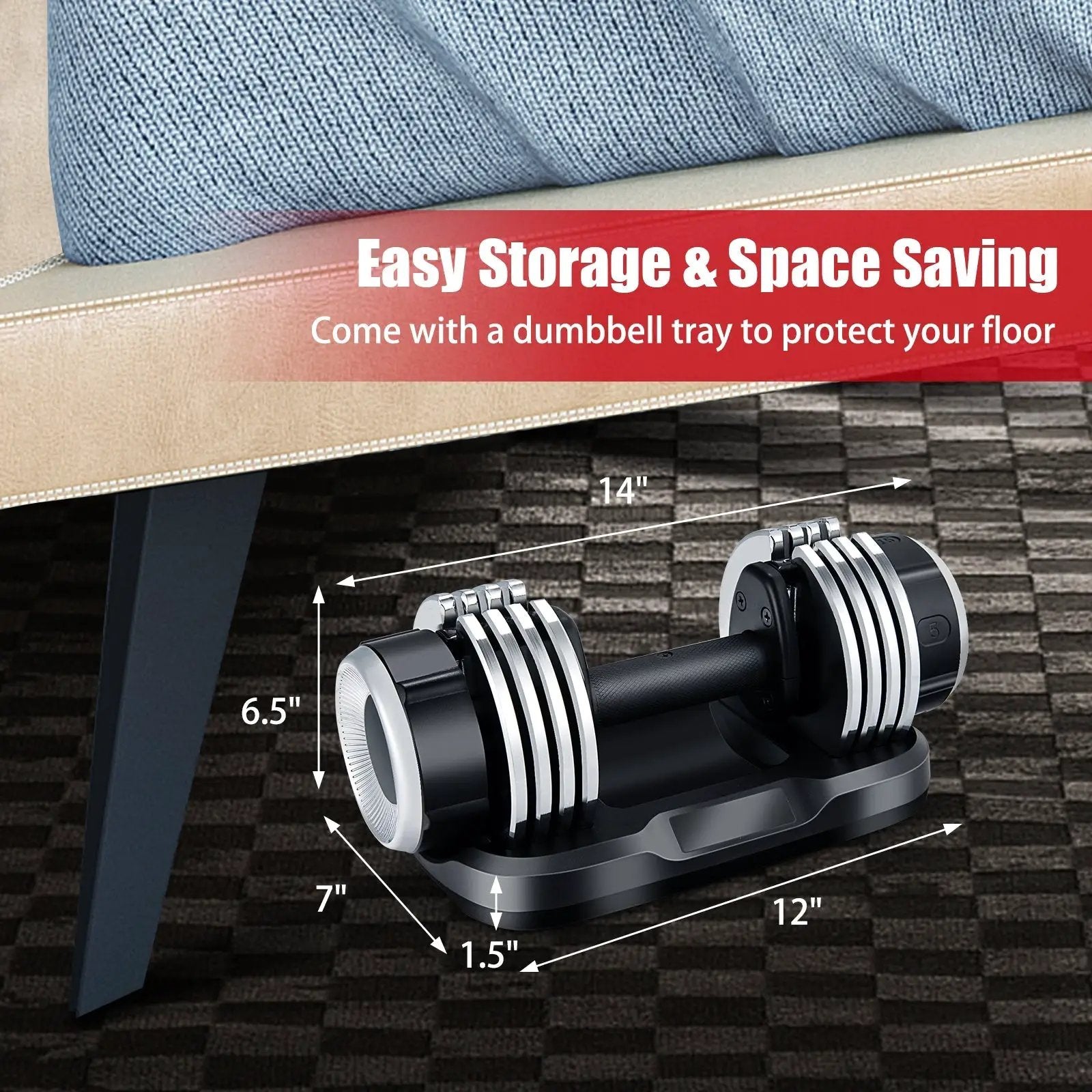 5-in-1 Weight Adjustable Dumbbell with Anti-Slip Fast Adjust Turning Handle by DirectDeals