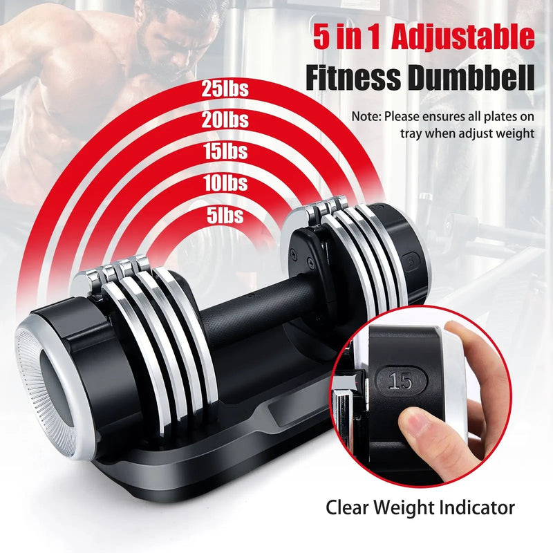 5-in-1 Weight Adjustable Dumbbell with Anti-Slip Fast Adjust Turning Handle by DirectDeals