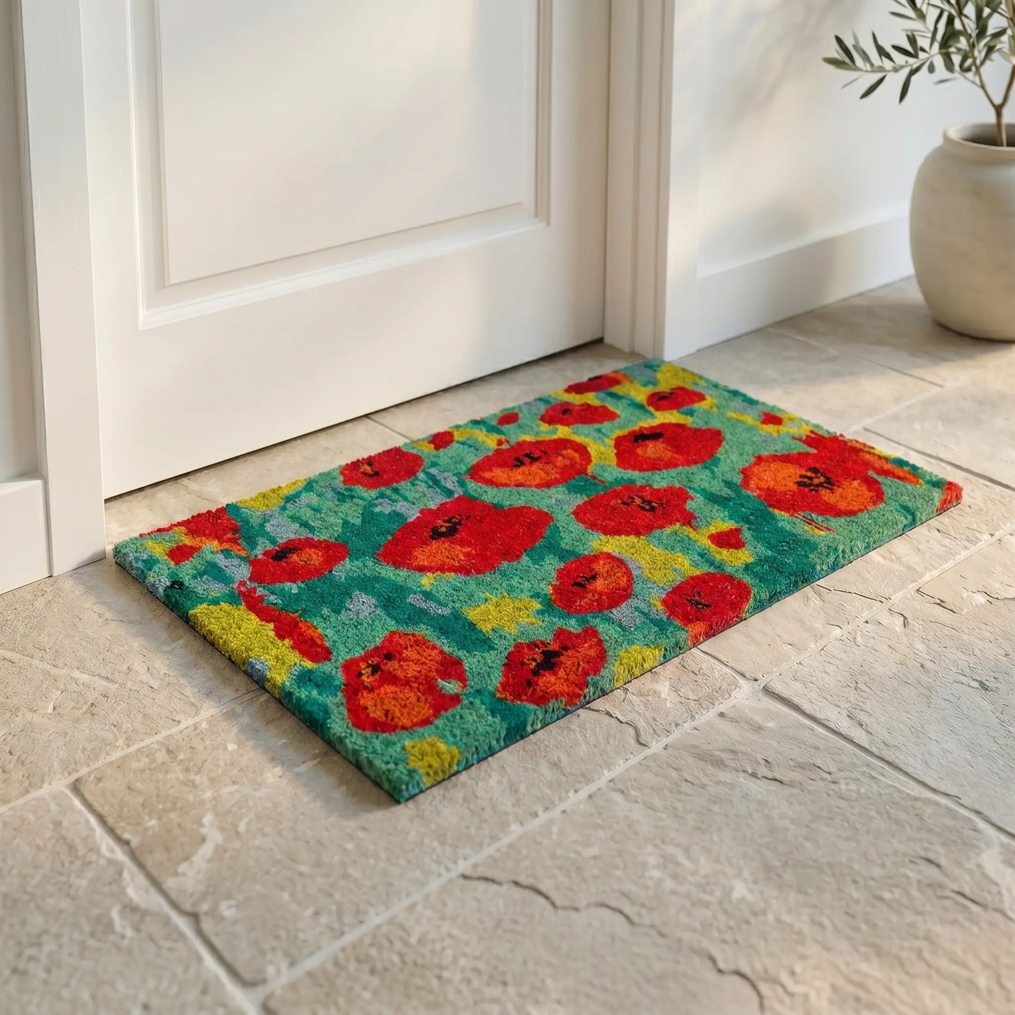 Field of Poppies - Red Multi Coir Doormat by Fab Habitat