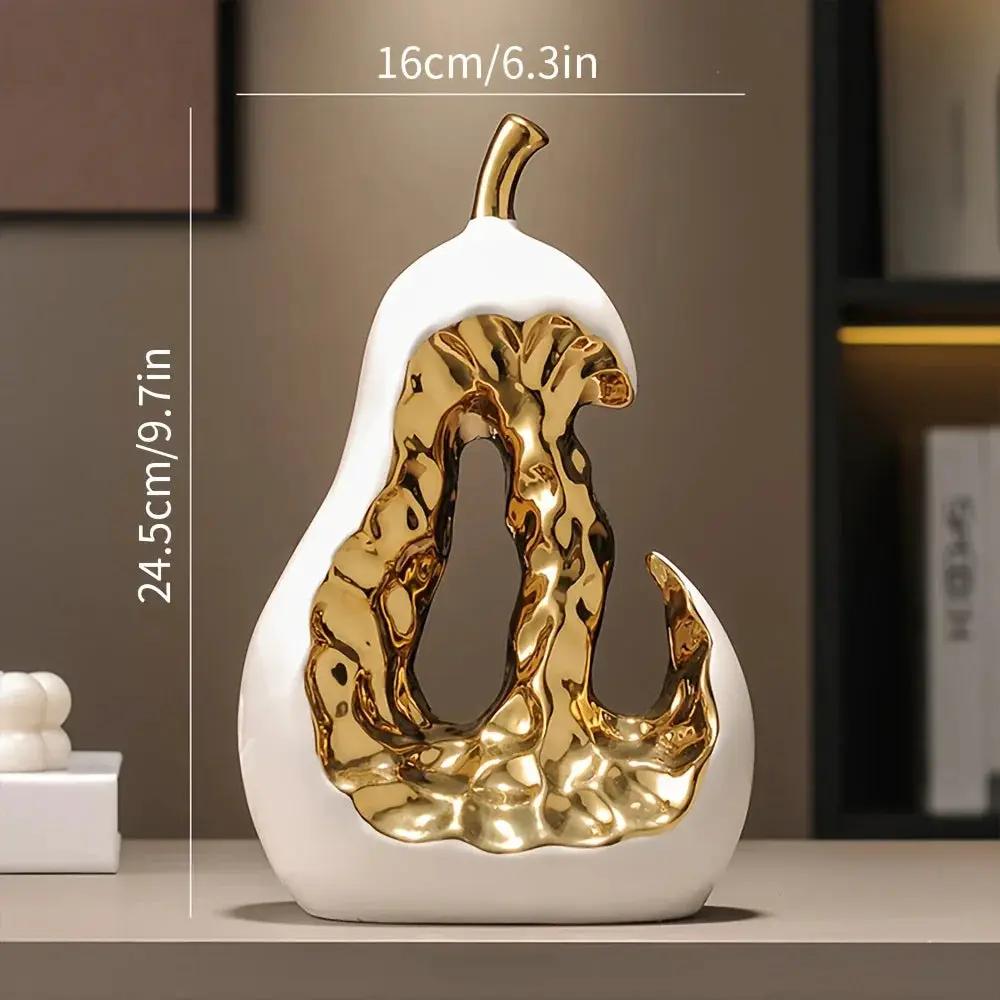 Modern Ceramic Pear Sculpture with Gold Abstract Center by House Of Avana