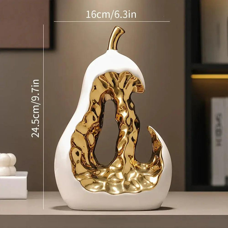 Modern Ceramic Pear Sculpture with Gold Abstract Center by House Of Avana