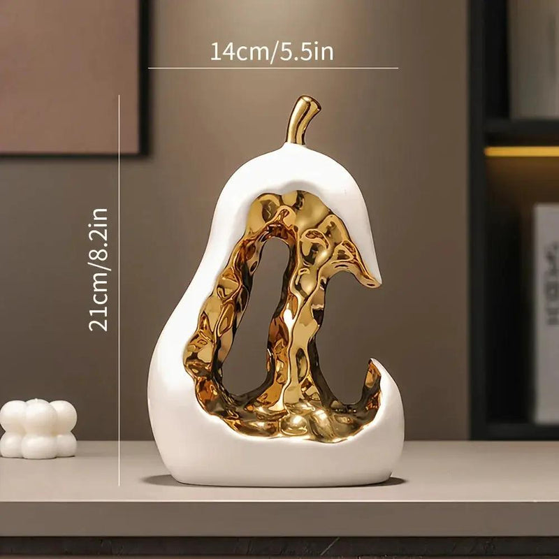 Modern Ceramic Pear Sculpture with Gold Abstract Center by House Of Avana