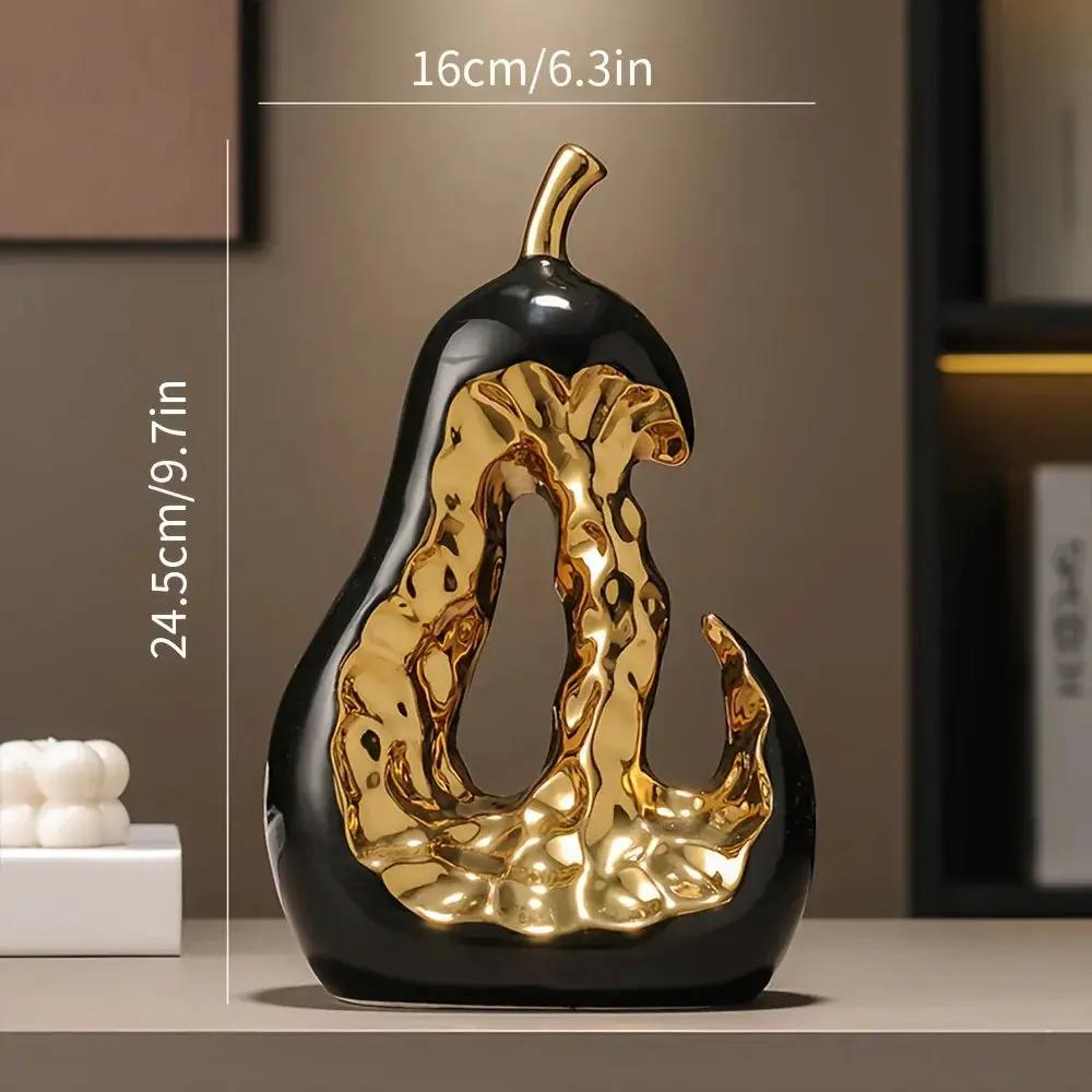 Modern Ceramic Pear Sculpture with Gold Abstract Center by House Of Avana