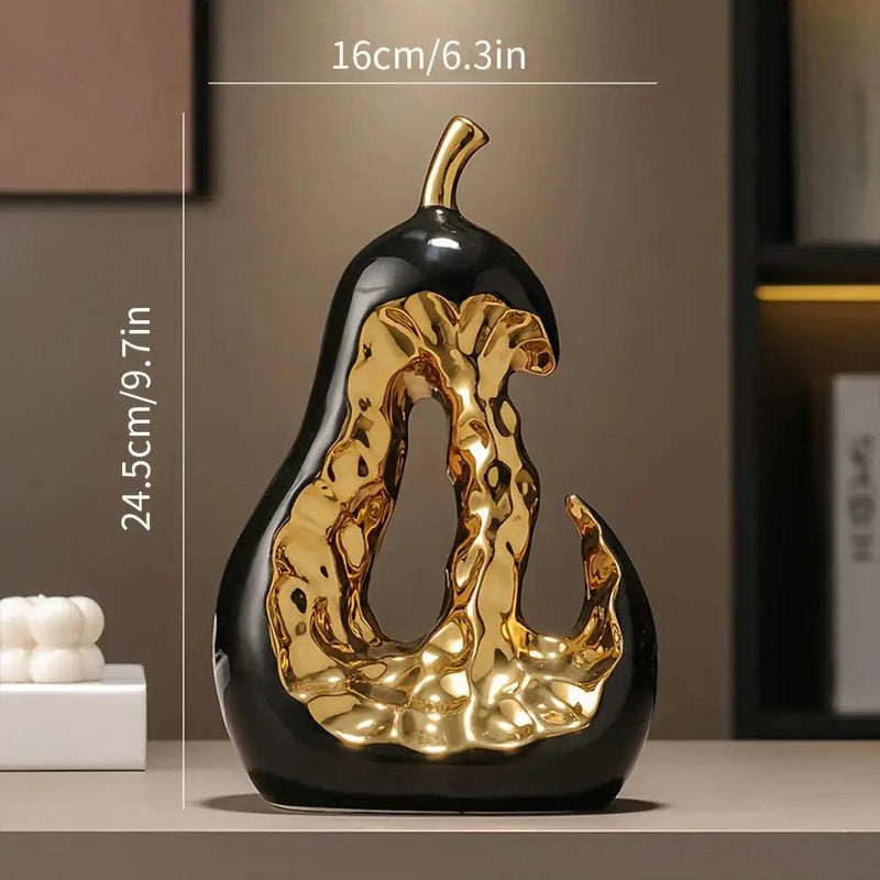 Modern Ceramic Pear Sculpture with Gold Abstract Center by House Of Avana