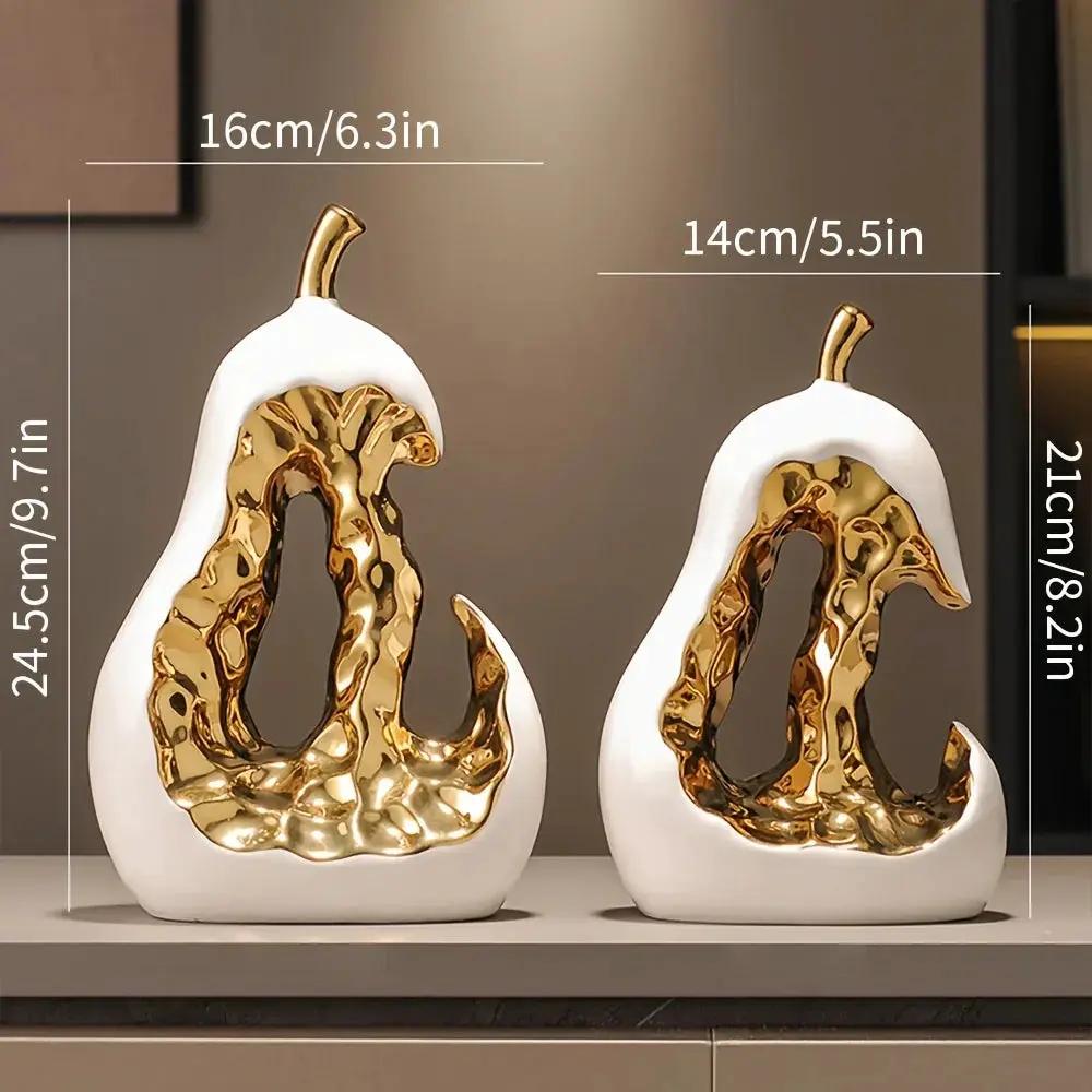 Modern Ceramic Pear Sculpture with Gold Abstract Center by House Of Avana